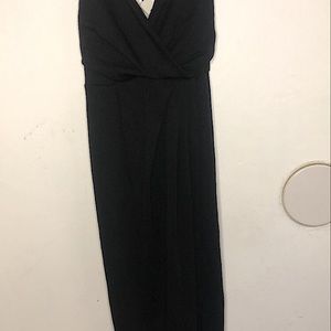 Long Black BooHoo V Shape Neckline Dress